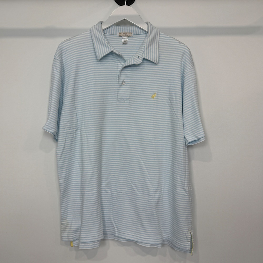 The Beaufort Bonnet Company Mens 2XL Blue White Striped Pima Cotton Polo Shirt
